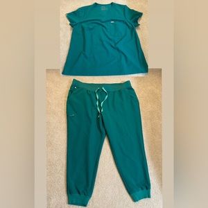 Figs scrubs MATCHING FULL SET Hunter green Zamora jogger/catalina top 3XL